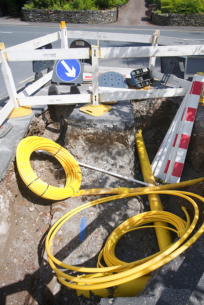 Laying a new gas pipeline in Ambleside, Cumbria, England, United Kingdom, Europe