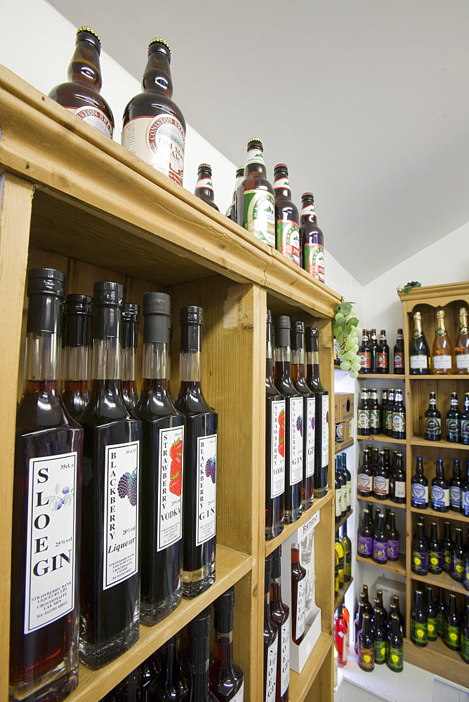 Locally produced liquor at Plumgarths farm shop in Kendal, Cumbria, England, United Kingdom, Europe