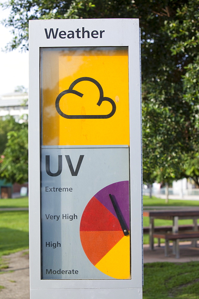 A weather forecast showing UV levels at extreme, Cairns, Queensland, Australia, Pacific