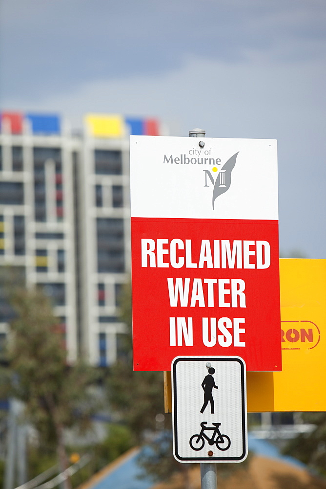 Signs in Melbourne about reclaimed water usage, Melbourne, Victoria, Australia, Pacific