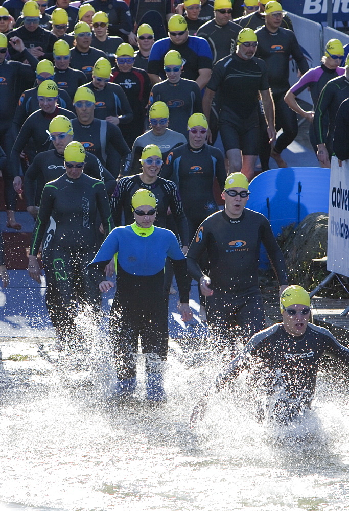 The start of the Great North Swim on Lake Windermere in the Lake District, Cumbria, England, United Kingdom, Europe