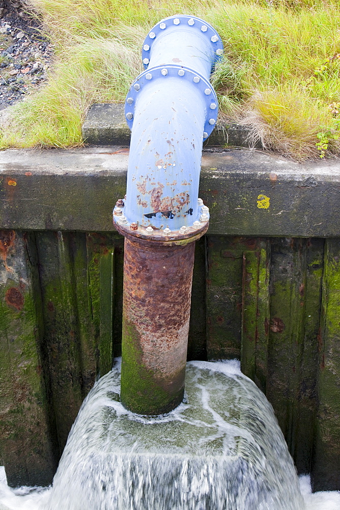 A pumping station at Talacre on the North Wales coast keeping the reclaimed salt marsh dry by pumping, Wales, United Kingdom, Europe