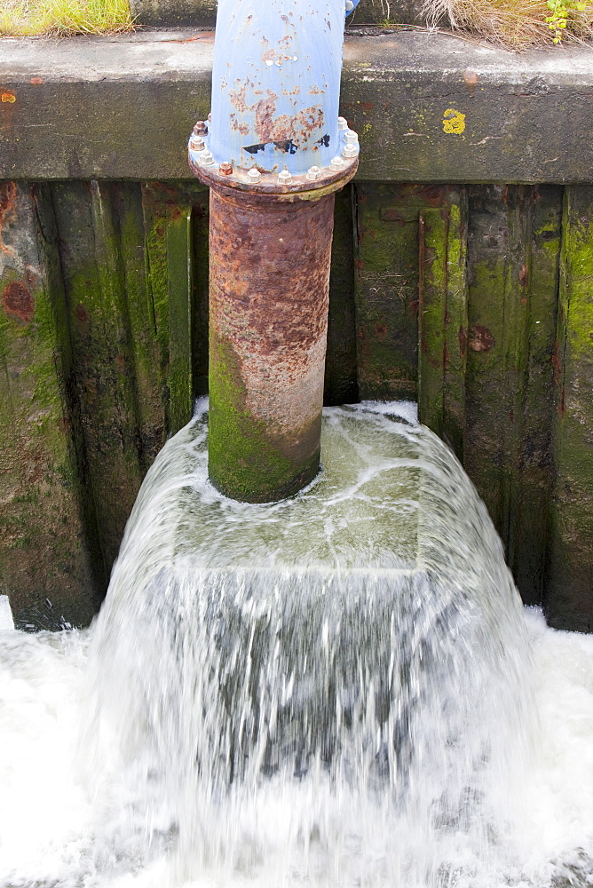 A pumping station at Talacre on the North Wales coast keeping the reclaimed salt marsh dry by pumping, Wales, United Kingdom, Europe