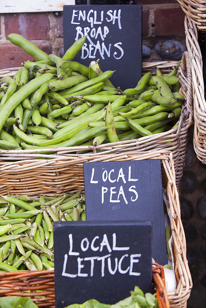 Local food for sale at a shop in Cley Next the Sea, Norfolk, England, United Kingdom, Europe