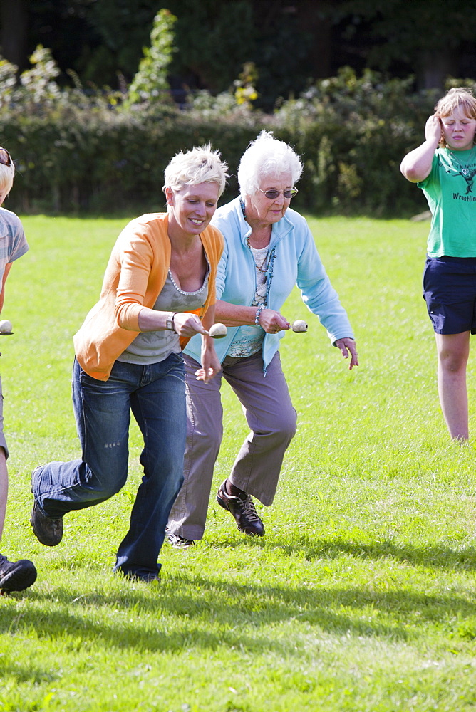 The children's egg and spoon race at the Rusland Vale Horticultural society annual show, Rusland, South Cumbria, England, United Kingdom, Europe