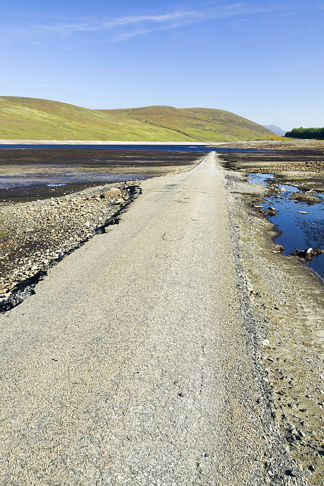 The old road revealed by drought in Loch Glascarnoch near Ullapool, Scotland, United Kingdom, Europe