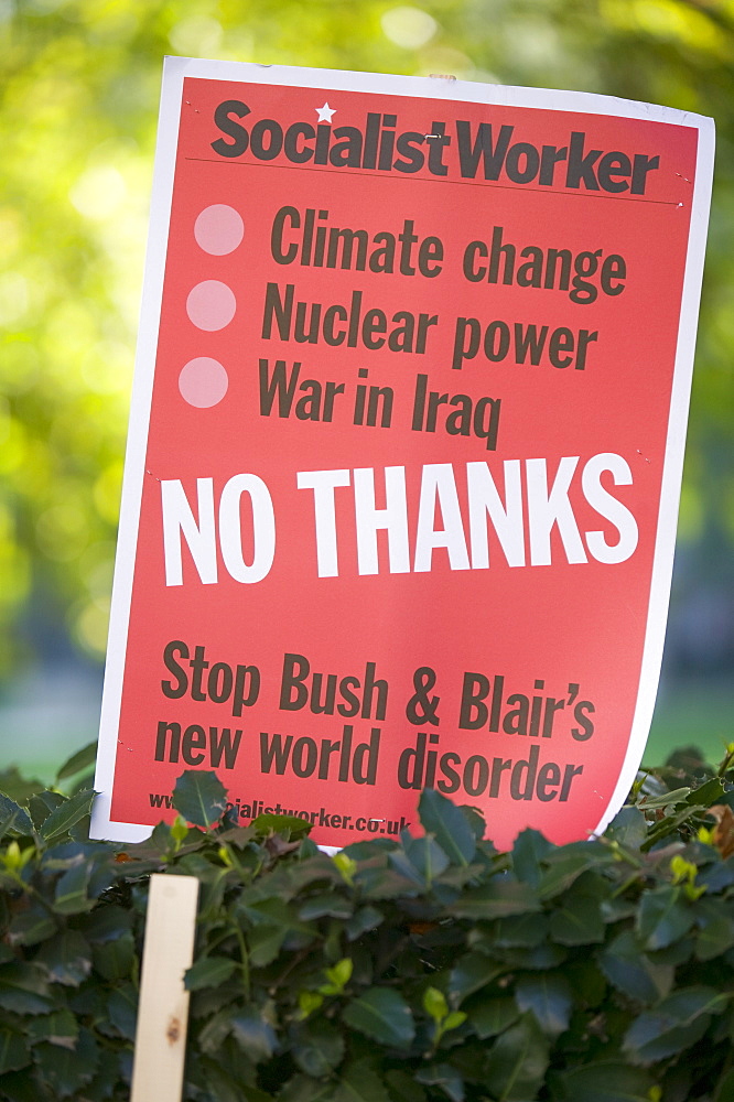 Posters at the I Count climate change rally in London, England, United Kingdom, Europe