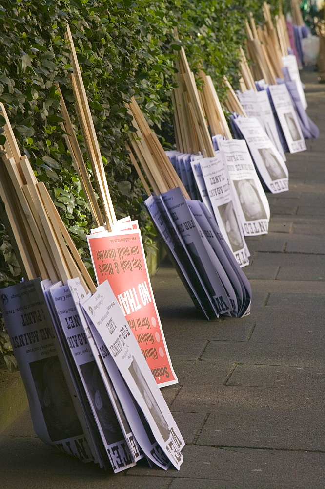 Posters at the I Count climate change rally in London, England, United Kingdom, Europe