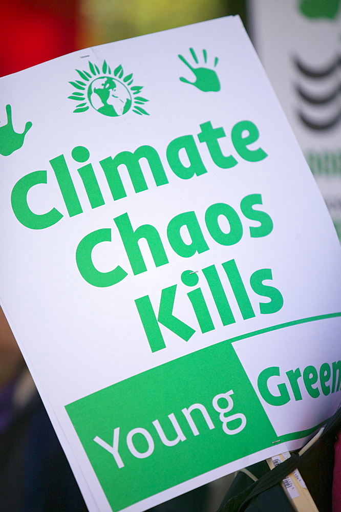 Posters at the I Count climate change rally in London, England, United Kingdom, Europe