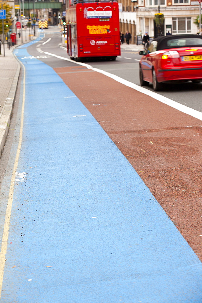 Cycle Superhighways, in this case the CS7 that goes from Southwark bridge to Tooting, London, England, United Kingdom, Europe