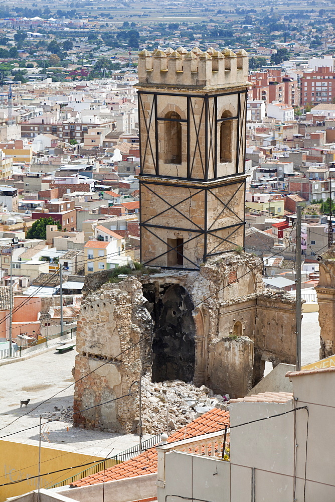 Earthquake damage to an old church, part of which collapsed, Lorca, Andalucia, Spain, Europe