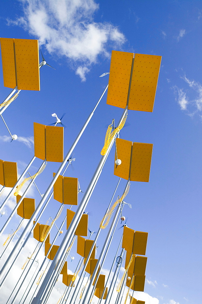 Solar panels and wind turbines in Hull, Yorkshire, England, United Kingdom, Europe