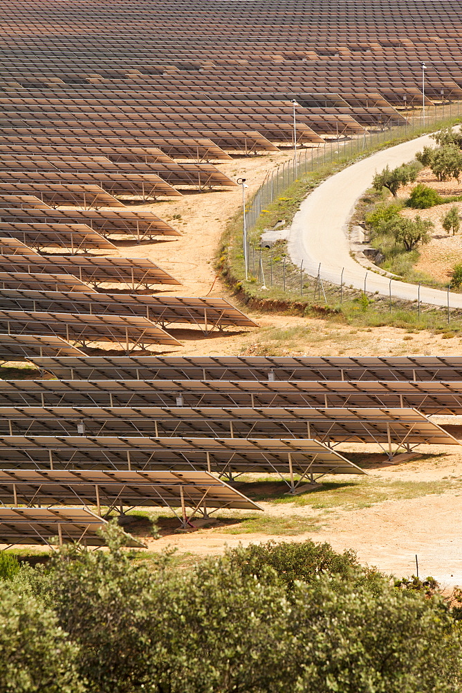 Photovoltaic panels at Beneixama solar power station, Beneixama, Murcia, Spain, Europe