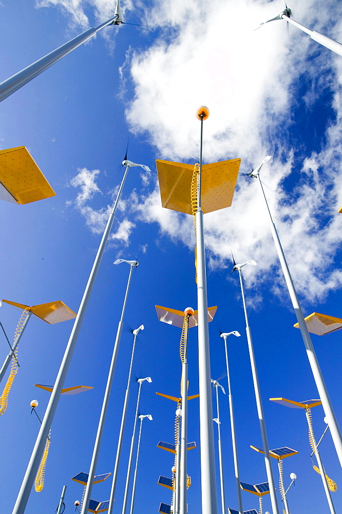 Solar panels and wind turbines in Hull, Yorkshire, England, United Kingdom, Europe