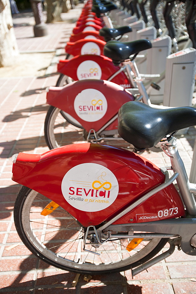 A public bike hire scheme in Seville, Andalucia, Spain, Europe