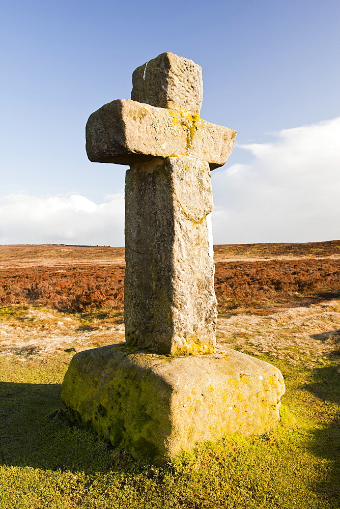 Cowpers Cross, an ancient stone cross standing close to the old Roman road that crosses Ilkley moor, West Yorkshire, England, United Kingdom, Europe