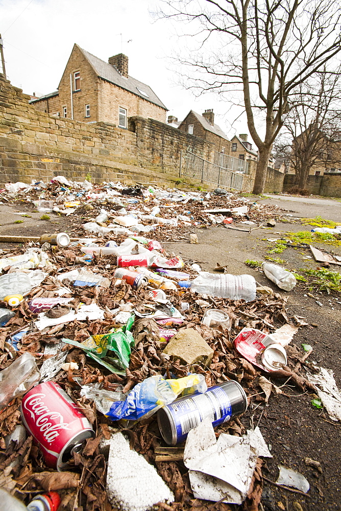 Rubbish on the streets of Keighley, West Yorkshire, Yorkshire, England, United Kingdom, Europe