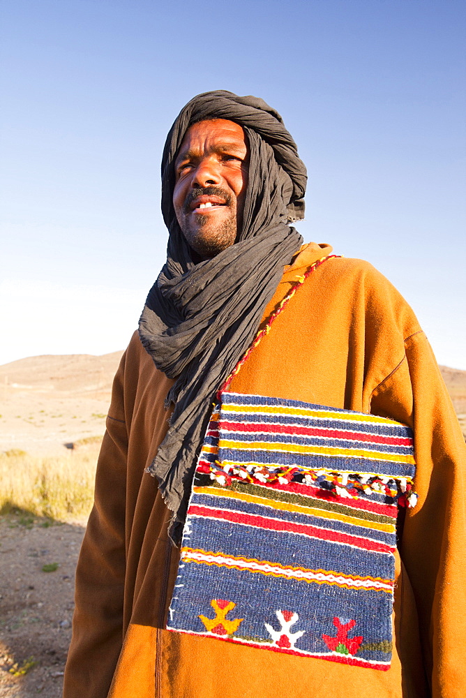 A Berber guide on a Trek in the Jebel Sirwa region of the Anti Atlas mountains of Morocco, North Africa, Africa