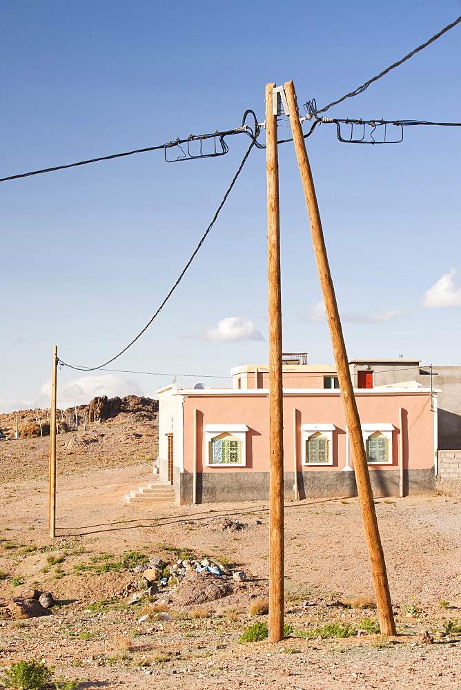 Electricty comes to the Berber village of Tinzarine near Jebel Sirwa in the Anti Atlas mountains of Morocco, North Africa, Africa