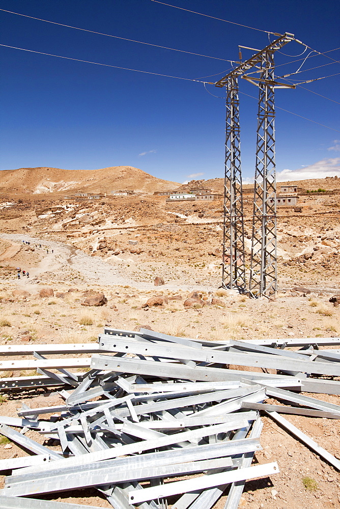 Electricty comes to a Berber village near Jebel Sirwa in the Anti Atlas mountains of Morocco, North Africa, Africa