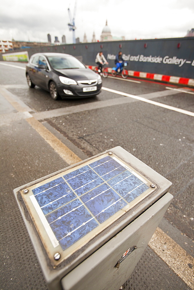 Blackfriars Bridge undergoing a transformation in which the whole parapet is being covered in solar panels, making it the largest solar bridge in the world, London, England, United Kingdom, Europe