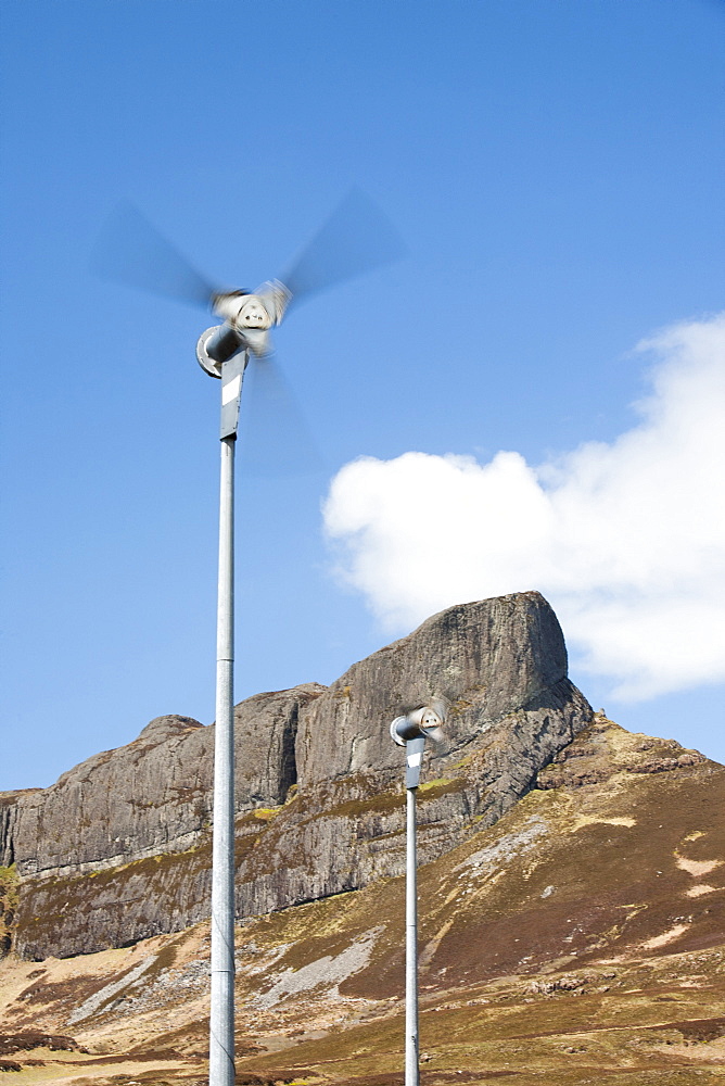 Wind turbines on the Isle of Eigg, Scotland, United Kingdom, Europe