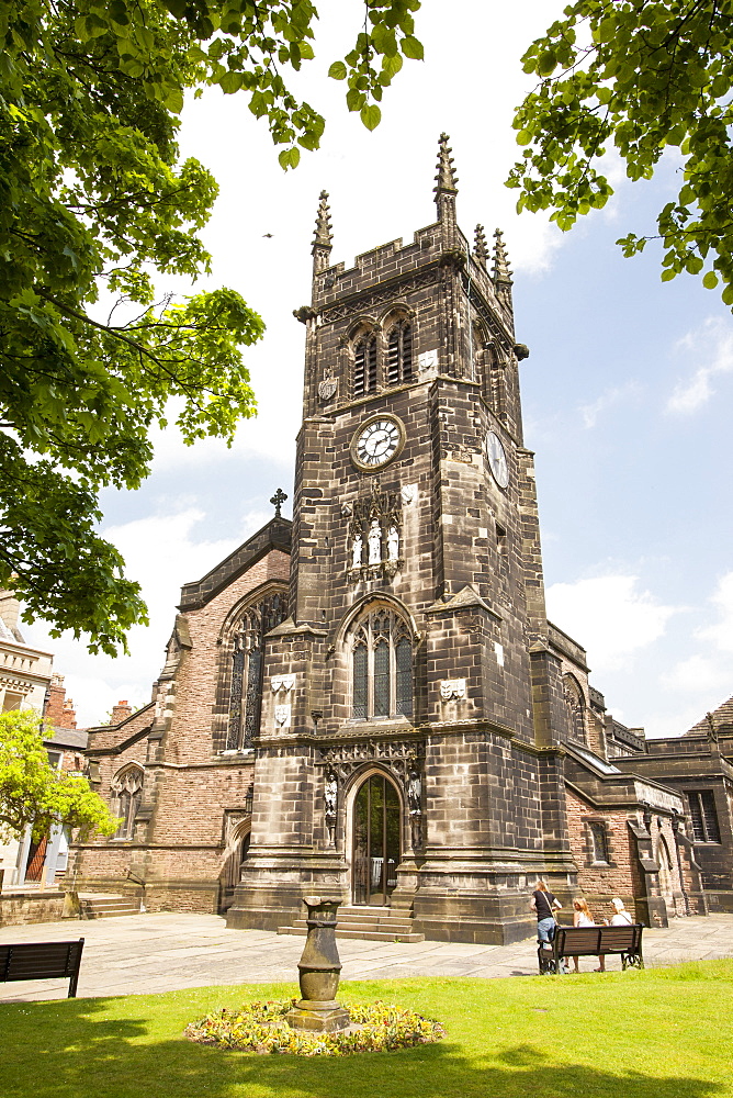 Macclesfield Parish church blackened by industrial pollution during the industrial revolution, Cheshire, England, United Kingdom, Europe