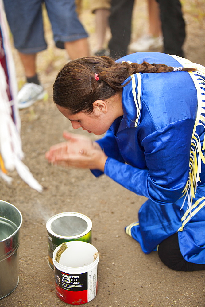 First Nation Canadians protest against the destruction and pollution of the Tar Sands industry at the 4th annual Healing Walk north of Fort McMurray, Alberta, Canada, North America