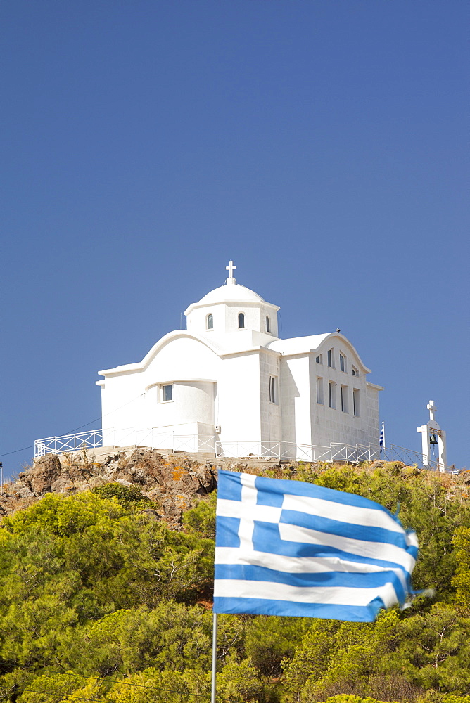 A chapel above Myrina on Lemnos, Greek Islands, Greece, Europe