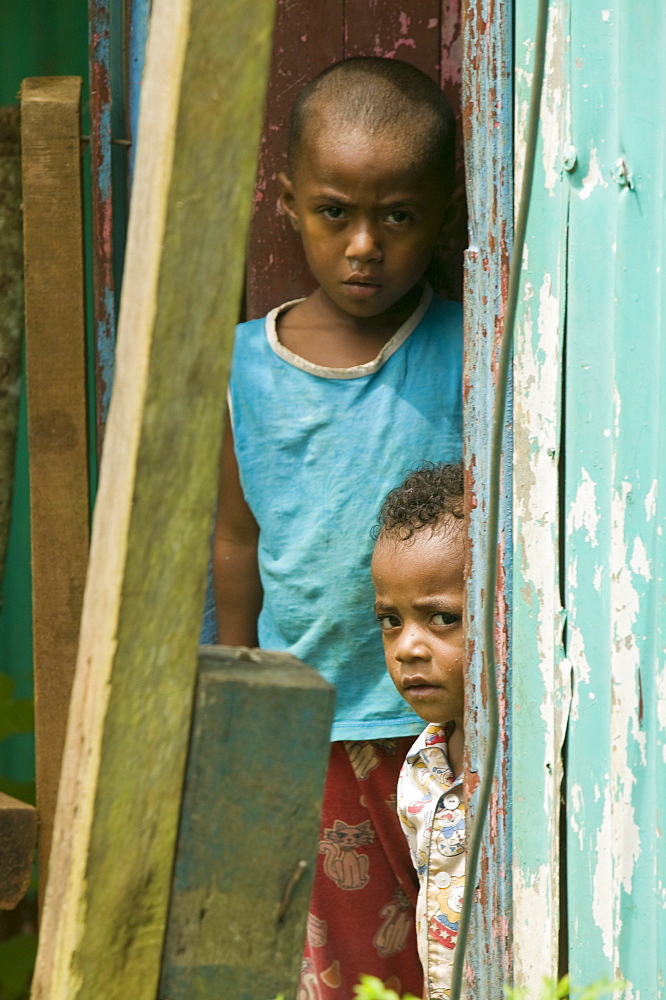 Two young Fijian boys in Bukaya in the Fijian highlands, Fiji, Pacific