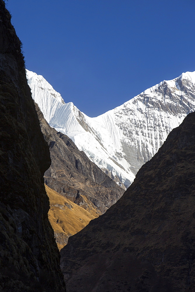 The Annapurna Sanctuary from the Modi Khola valley, Nepalese Himalayas, Nepal, Asia