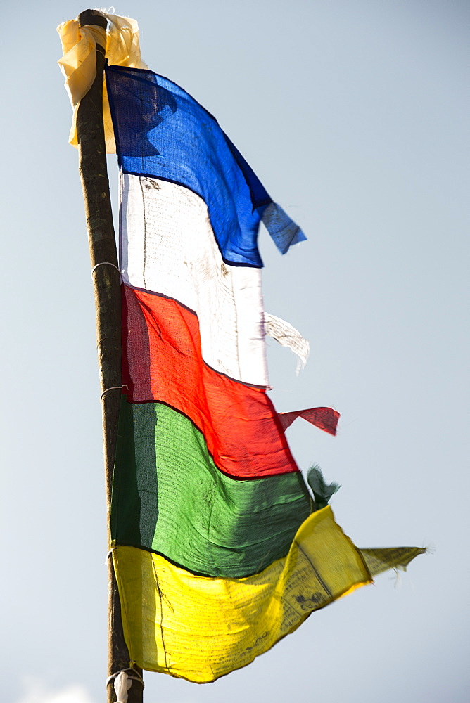 Prayer flags at the Boudanath Stupa, one of the holiest Buddhist sites in Kathmandu, Nepal, Asia