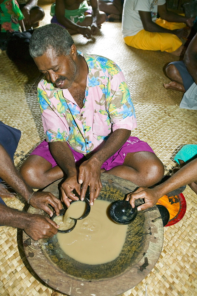 A kava drinking ceremony in Navala village in the Fijian highlands, Fiji, Pacific