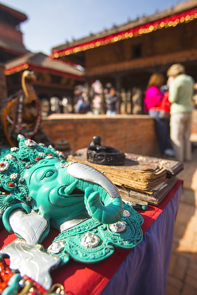 Nepalese goods for sale at a stall in Patan's Durbar Square, Kathmandu, Nepal, Asia