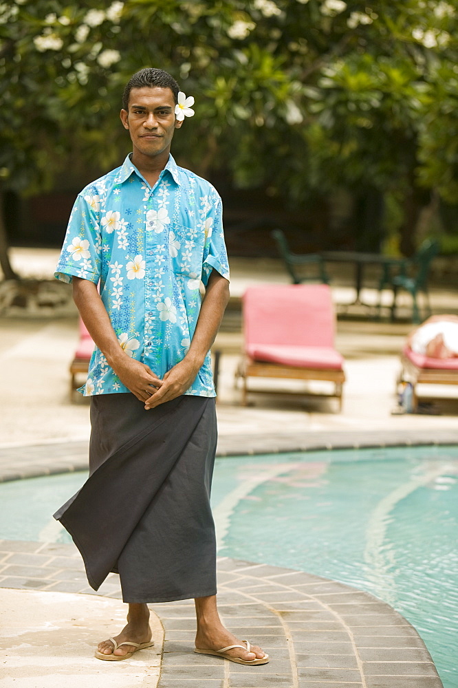 A Fijian man with a flower in his hair, Fiji, Pacific