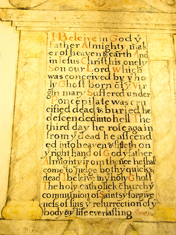 Ancient tablets in Stokesay church next to Stokesay Castle, Shropshire, England, United Kingdom, Europe