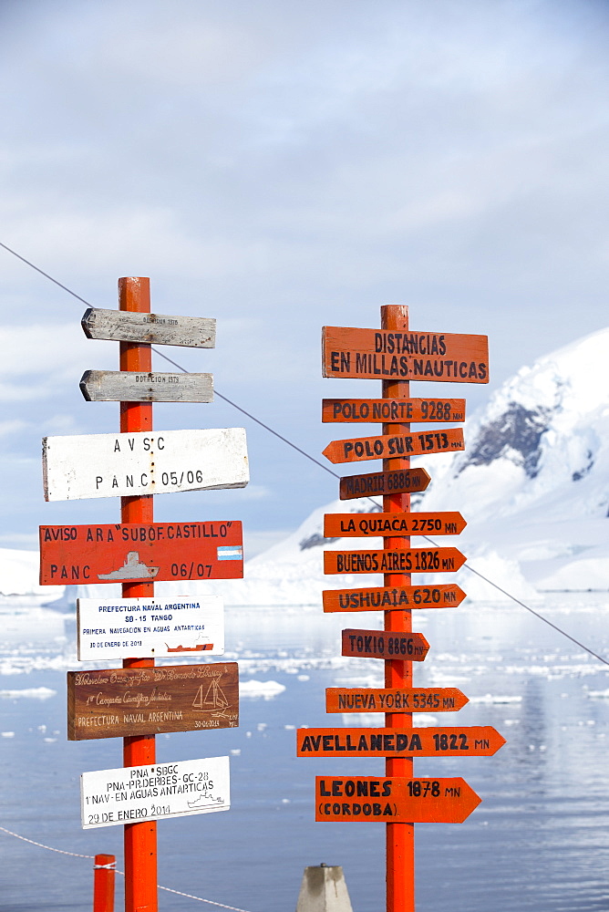 The Argentine antarctic research station Almirante Brown in stunning coastal scenery beneath Mount Walker in Paradise Bay off Graham Land on the Antarctic Peninsular. the Peninsular is one of the most rapidly warming places on the planet.