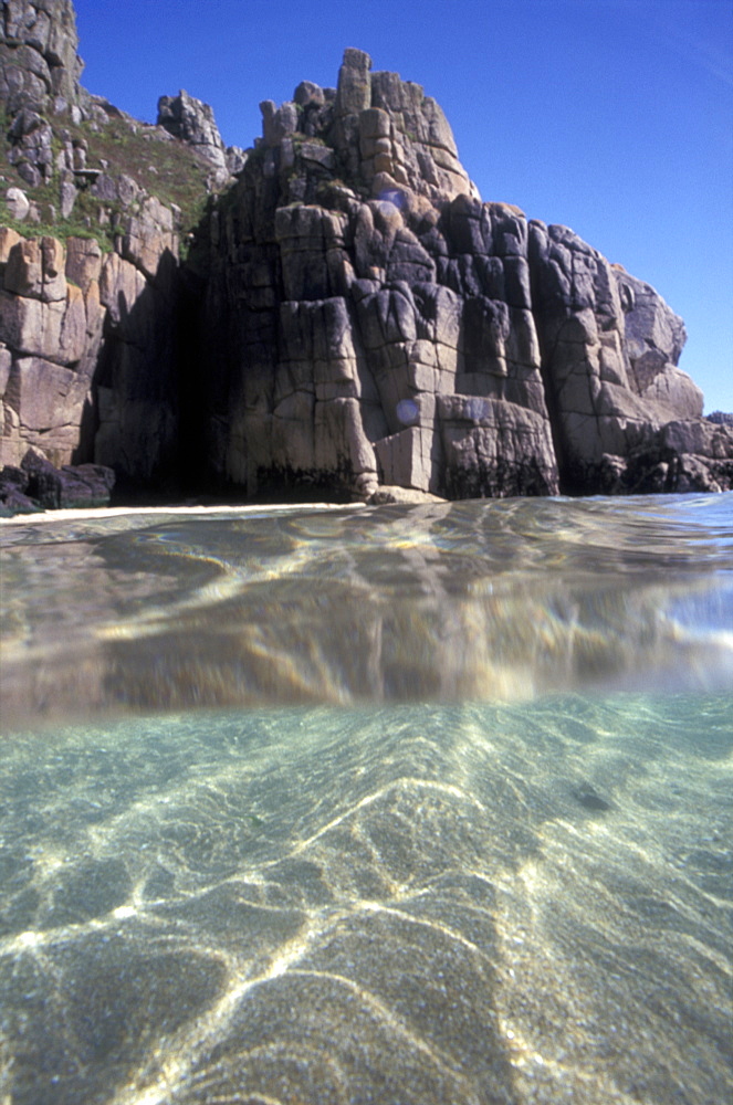 Porthcurno beach near the Minnack Theatre in West Cornwall 