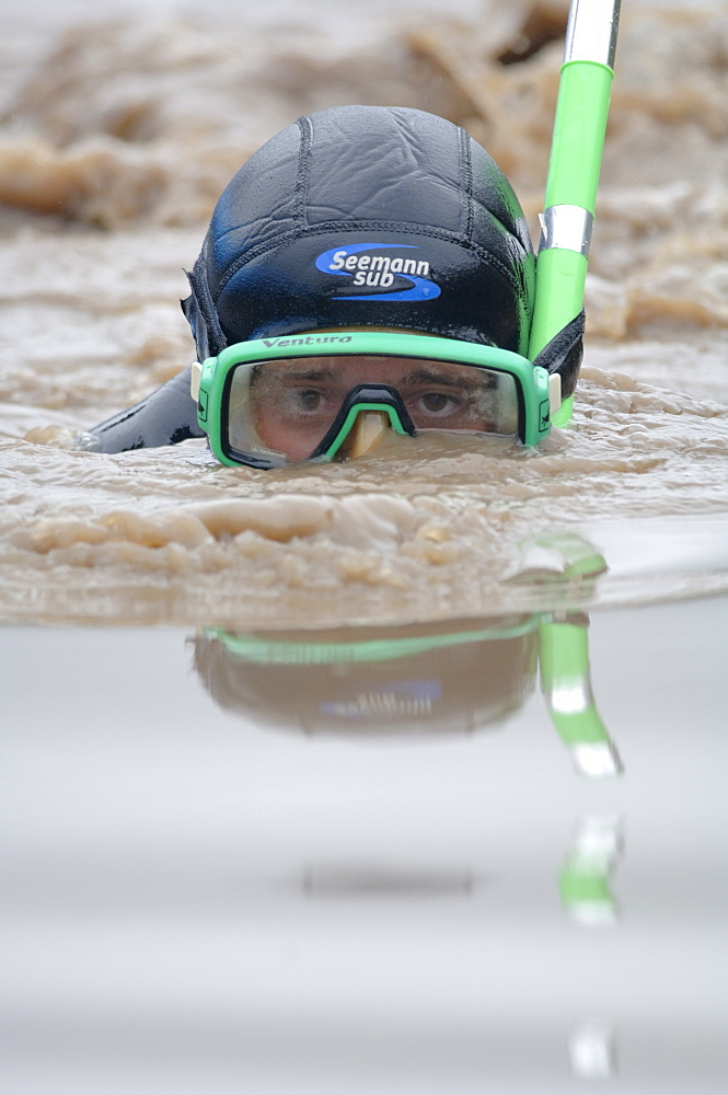 Competitor in the Annual World Bog Snorkelling Championships