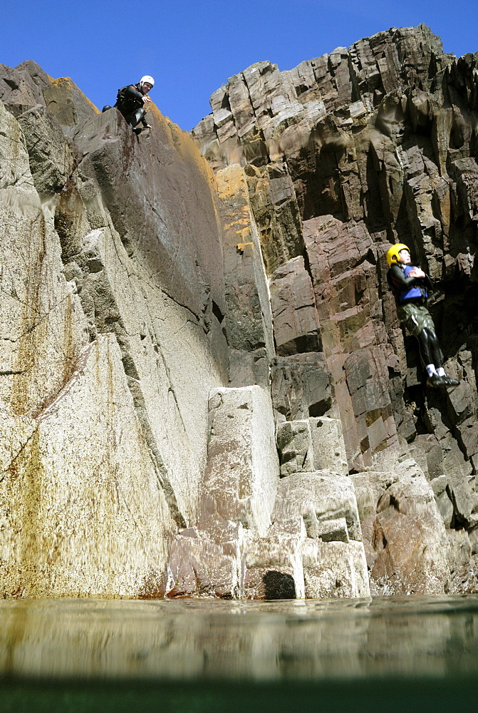 Coasteering, St. Non's Bay, Pembrokeshire, Wales, UK, Europe