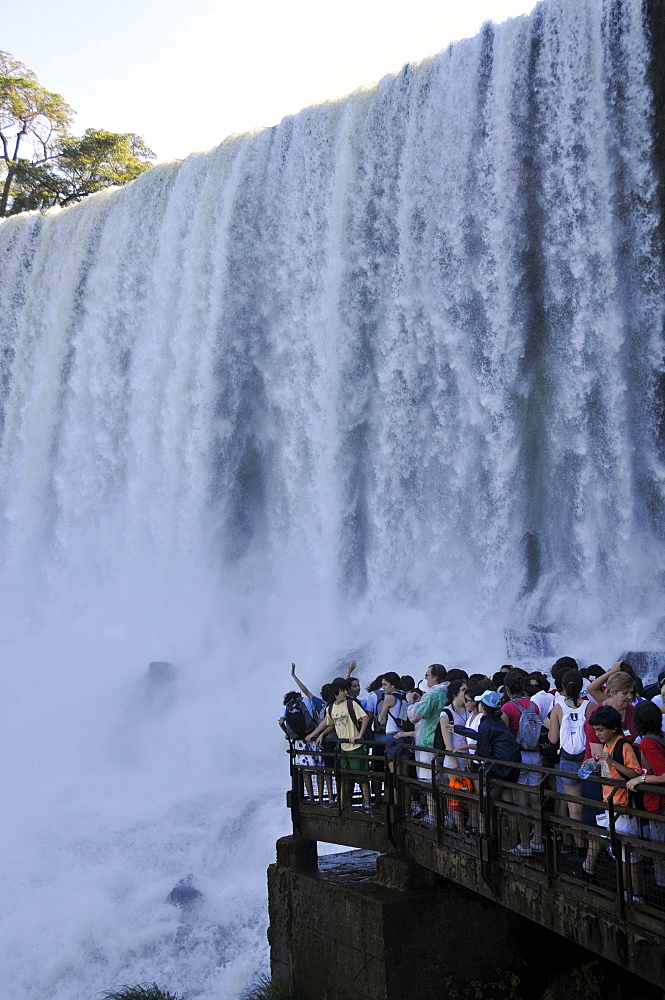 People observe Salto San Martin, Iguassu Falls, Iguazu National Park, UNESCO World Heritage Site, Puerto Iguazu, Argentina, South Amrica