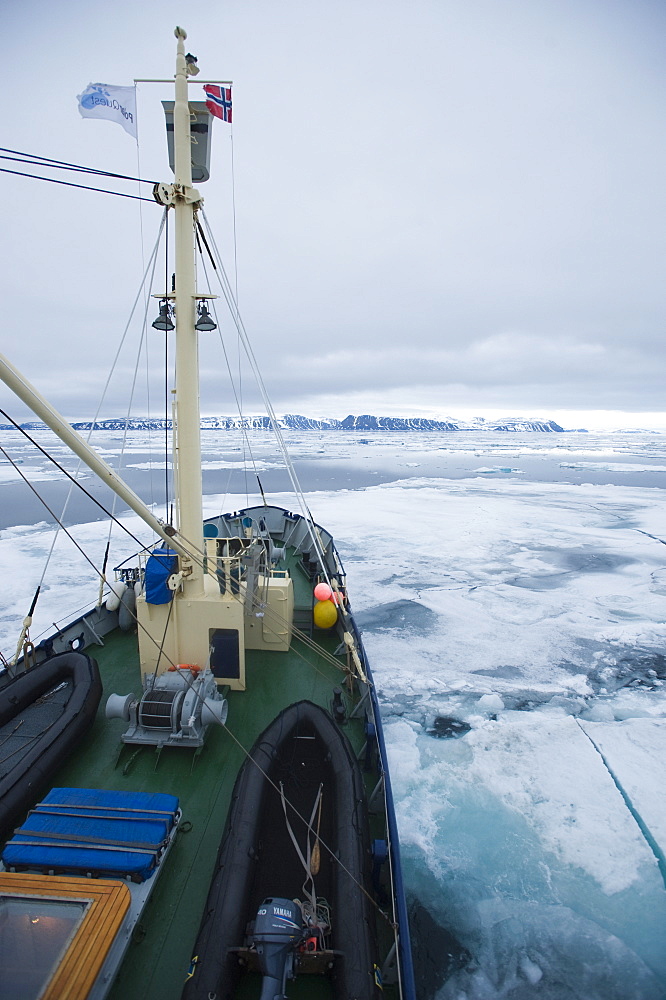 Zodiac, boat, cruise. tourists, arctic sheet ice. Longyearbyen, Svalbard, Norway