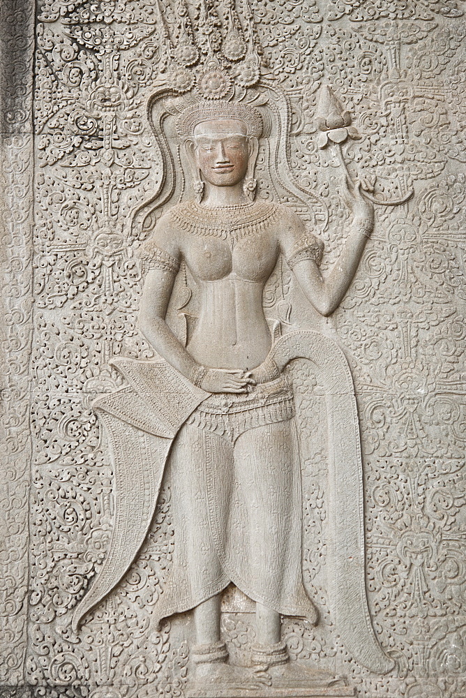 Stone relief carving, Angkor Wat, UNESCO World Heritage Site, Siem Reap, Cambodia, Indochina, Southeast Asia, Asia 