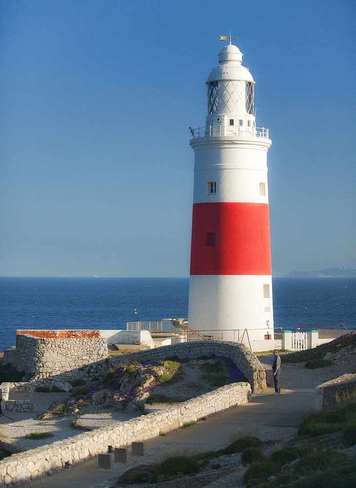 12/04/2009. United Kingdom, City of Gibraltar, Europa Point. Light house of Europa point looking towards Spain and Europe. . City Of Gibraltar, Europa Point, Gibraltar Strait . UK