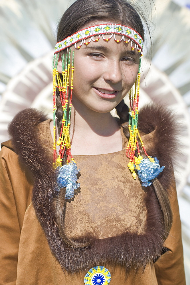 Inuit young Female of Koryaks peoples in native clothes, Ossora Village (Koryakskiy Peninsular) Russia, Asia