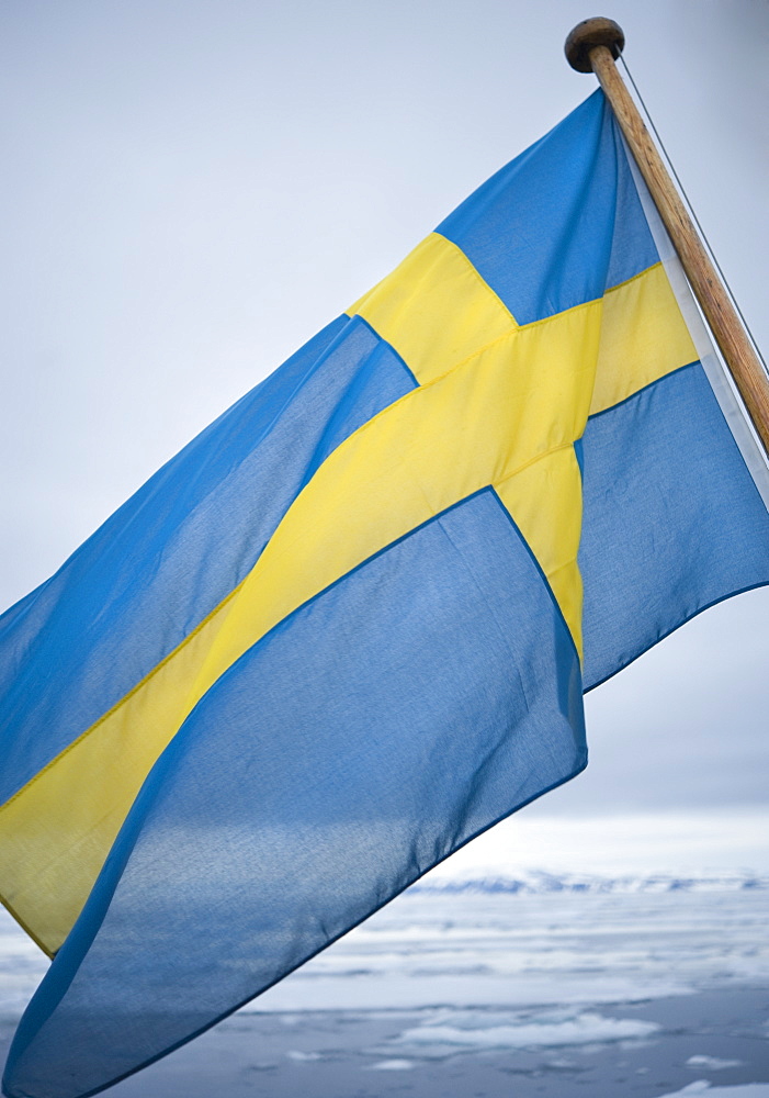 Sweedish Flag. Longyearbyen, Svalbard, Norway