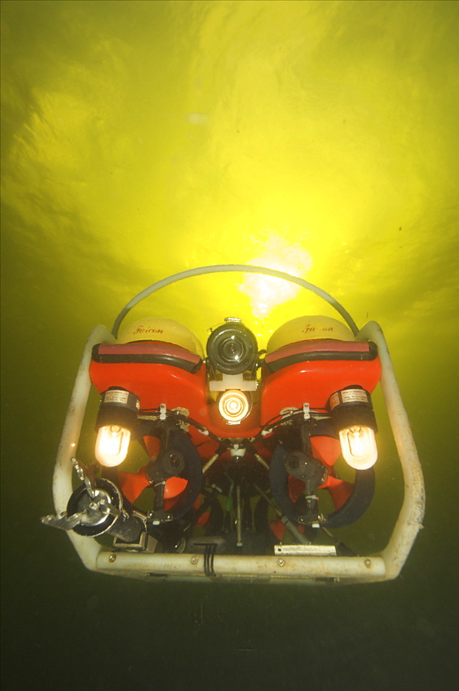 ROV or robotic operated vehicle used for inspection or repairs underwater. The offshore business use them for all type of applications. They can go to great depths, where divers can't reach