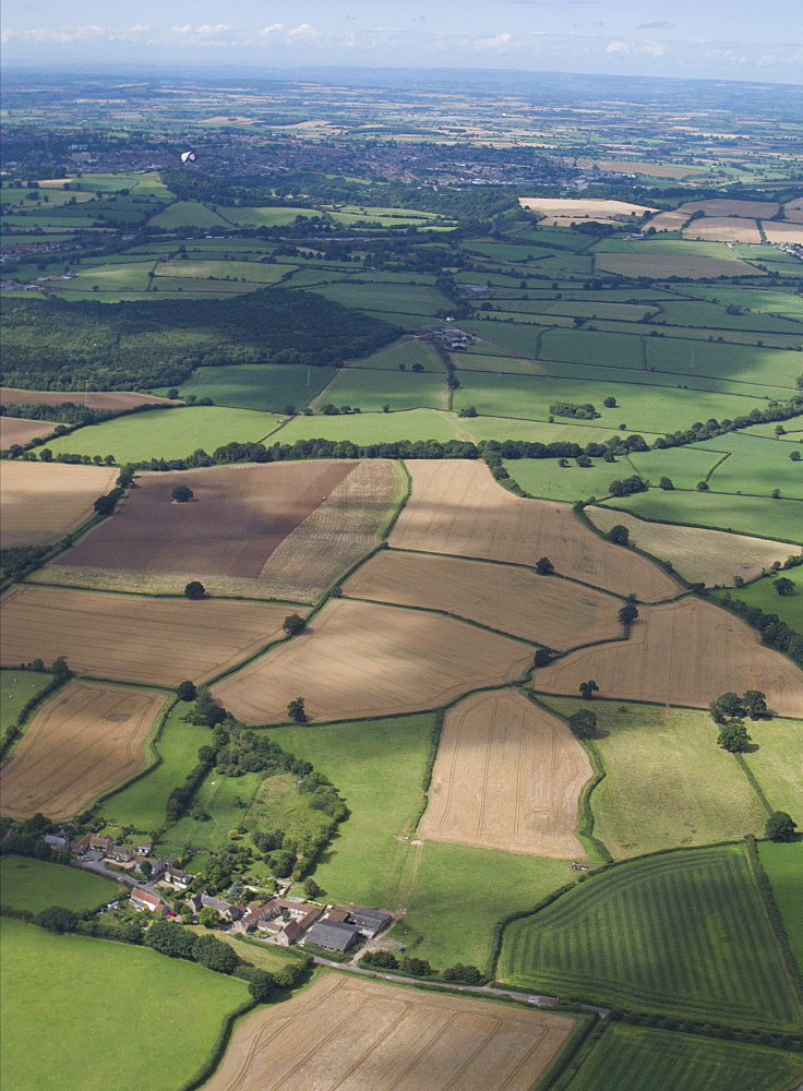 Aerial views of field over Axminster. UK