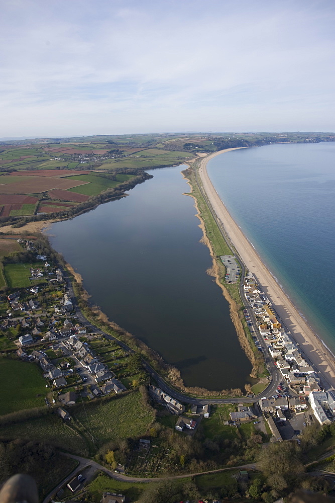 Slapton Ley with Torcross on the forshore. Devon. UK