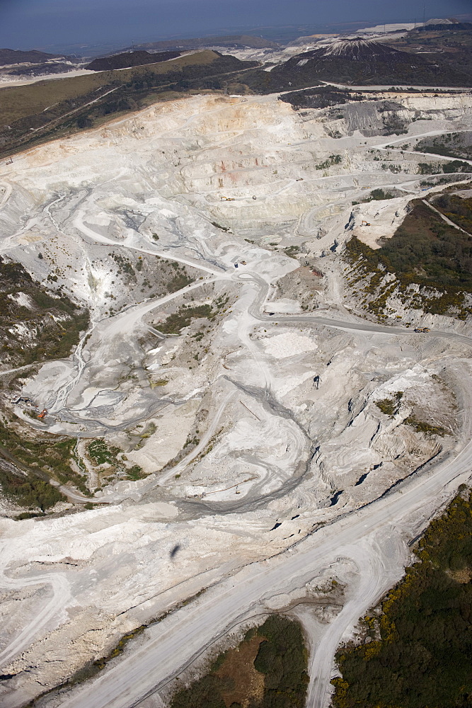 Aerial view of China Clay pits in Cornwall. Uk England